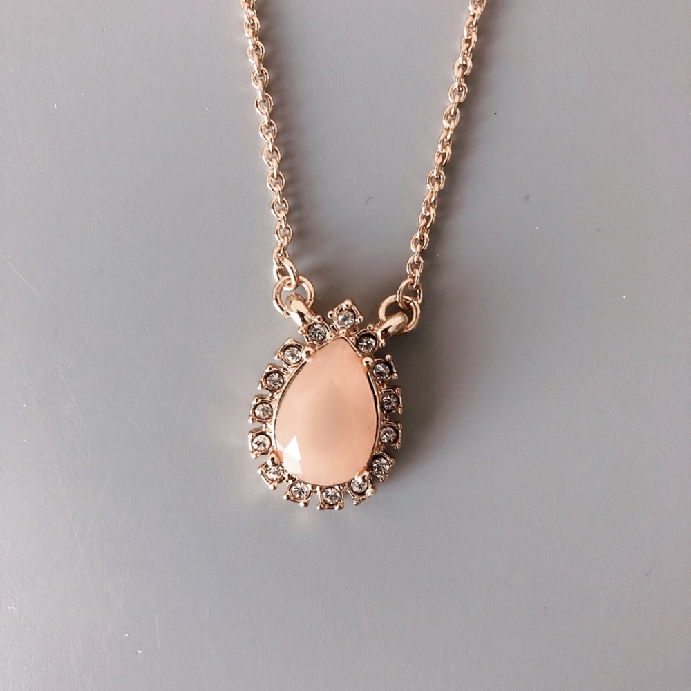 Kate Spade necklace NWOT 16” + 3” extender gold tone peach gem stone - Picture 3 of 5